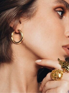 14K Gold Plated Chunky Hoop Earrings